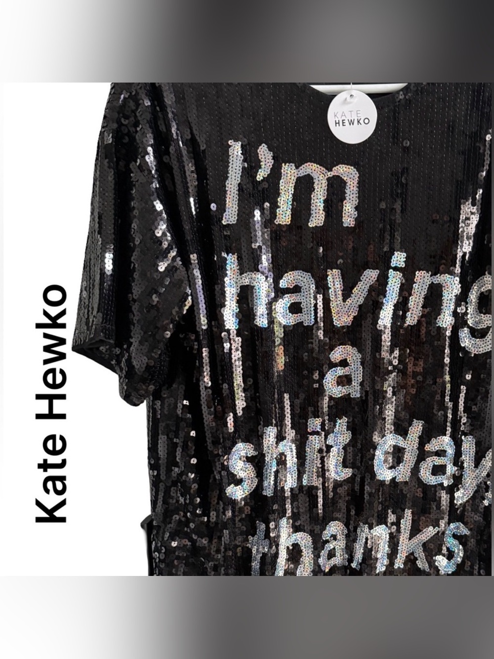 Kate Hewko Black Sequin Short Sleeve Tee - Graphic